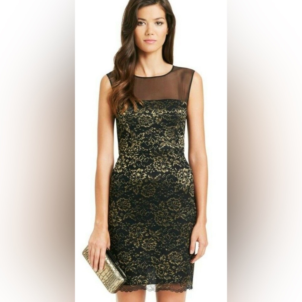 DVF DIANE Von FURSTENERG Nisha Lace Black Gold Lace Dress Size 2 - Picture 2 of 9